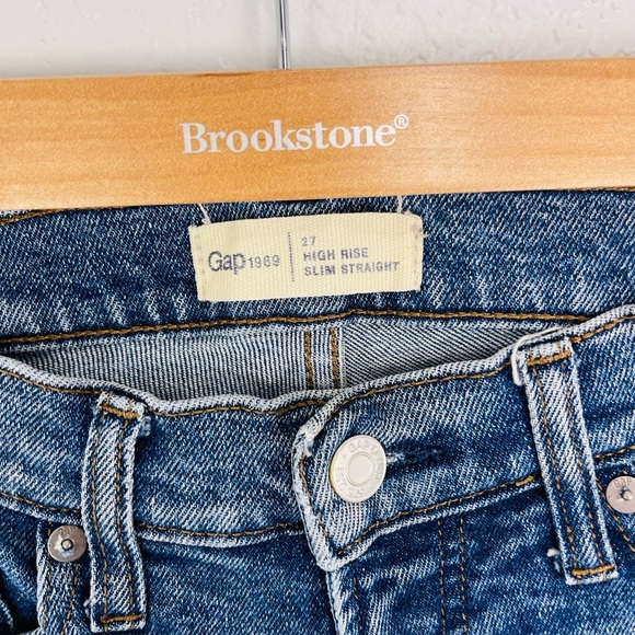 Gap 1969 High Rise Slim Straight Distress Hem Jeans - Picture 5 of 11